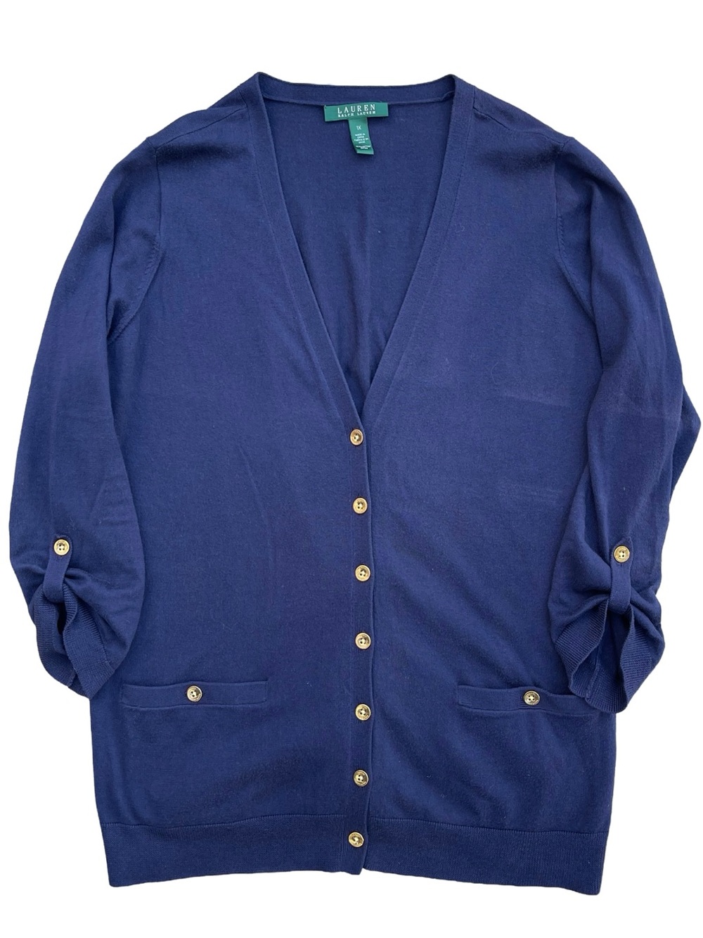 Ralph Lauren Navy Gold-Button V-Neck Cardigan